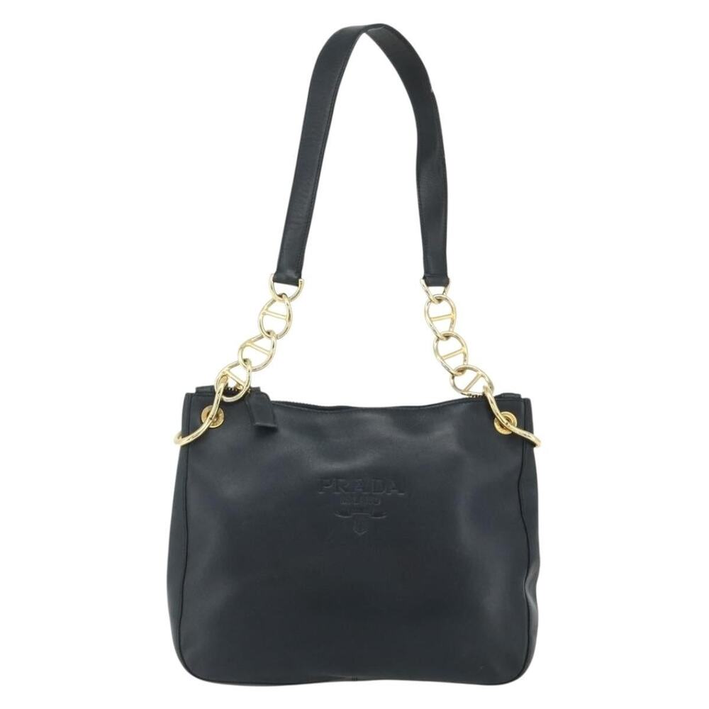 Prada Leather Chain Shoulder Bag Navy